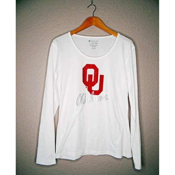 University of Oklahoma OU Long Sleeve T-Shirt Red & White With Rhinestones XXL - Picture 1 of 6